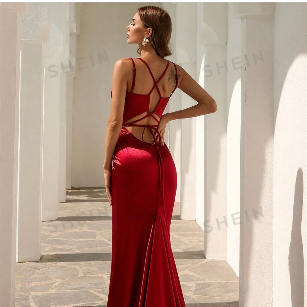 Misscord Lace Up Back Satin Mermaid Prom Dress